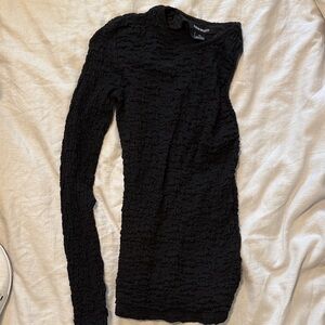 Sabina Musayev Black Crinkle Long Sleeve Dress